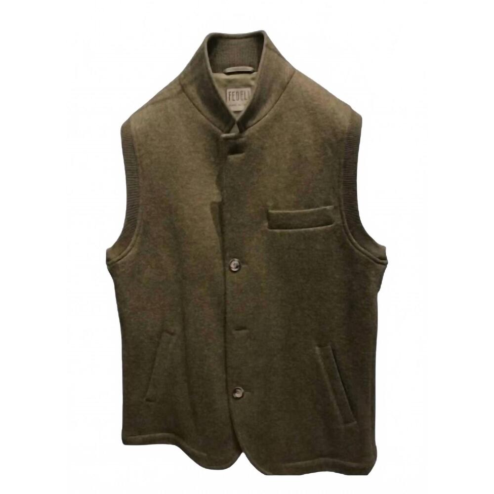 NEW FEDELI men's damon sleeveless tweed gilet in dark green